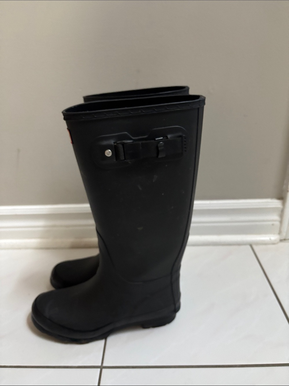 Hunter Black Tall Rubber Rain Boots with Buckle - Picture 2 of 5